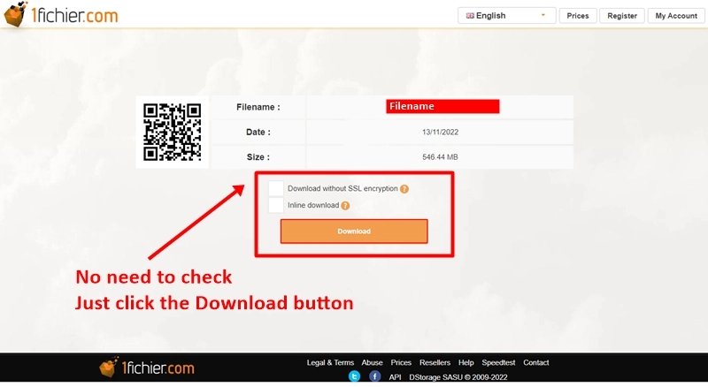 No need for any checklists, just click the Download button on 1Fichier.